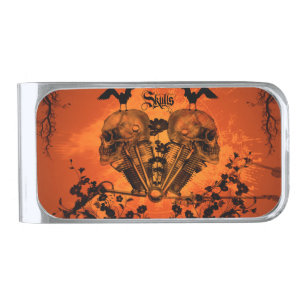Awesome mechanical skull silver finish money clip