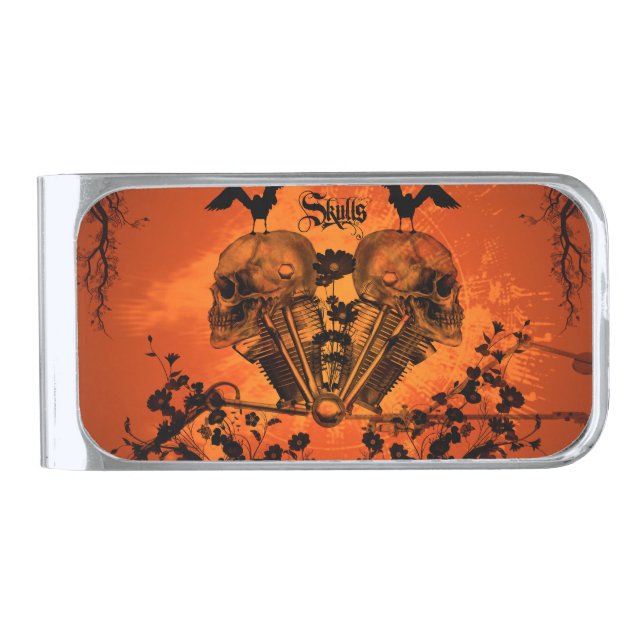 Awesome mechanical skull silver finish money clip (Front)