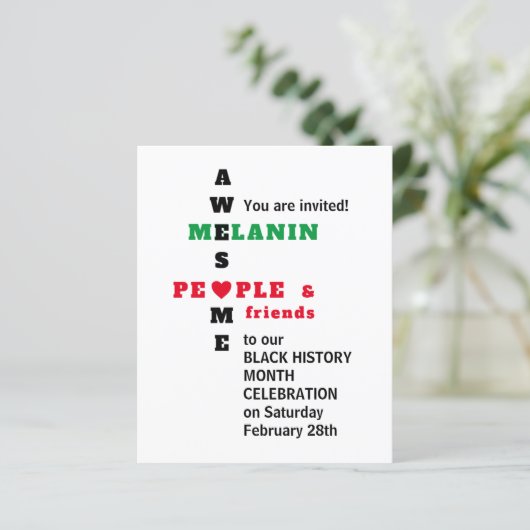 AWESOME MELANIN Black History Month Invitation (Standing Front)