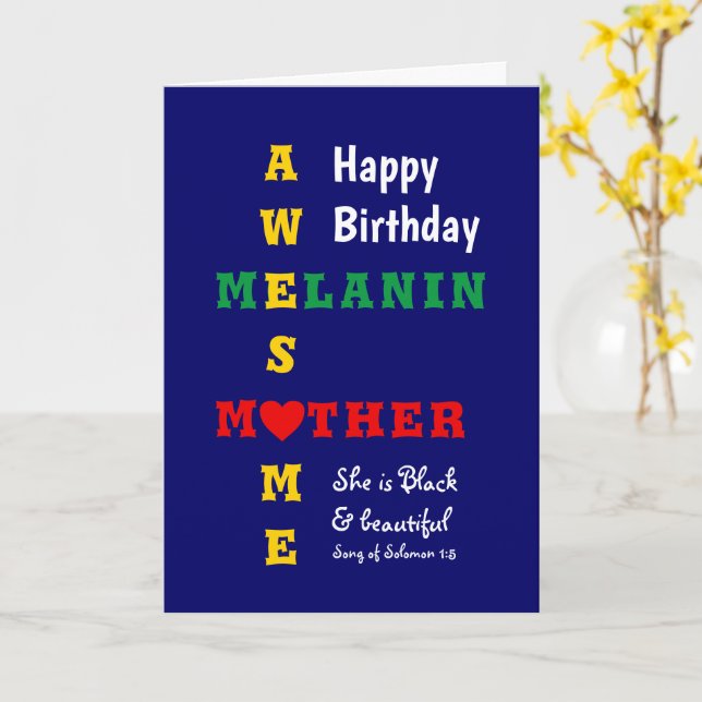 Awesome Melanin Mother Christian Happy Birthday Card (Yellow Flower)