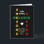 Awesome Melanin Sister Christian Happy Birthday Card<br><div class="desc">Simple, minimalist and stylish AWESOME MELANIN SISTER Birthday Card, with main text that reads AWESOME MELANIN SISTER displayed as a crossword in red, yellow and green typography, set against a rich black background. At the bottom, there is an inspirational quote, SHE IS BLACK AND BEAUTIFUL which is based on Christian...</div>