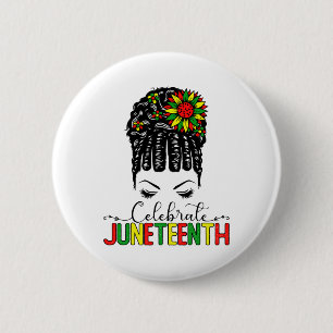 Awesome Messy Bun Juneteenth Celebrate 1865 June 1 Button