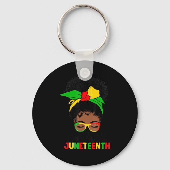 Awesome Messy Bun Juneteenth Celebrate 1865 June 1 Keychain (Front)