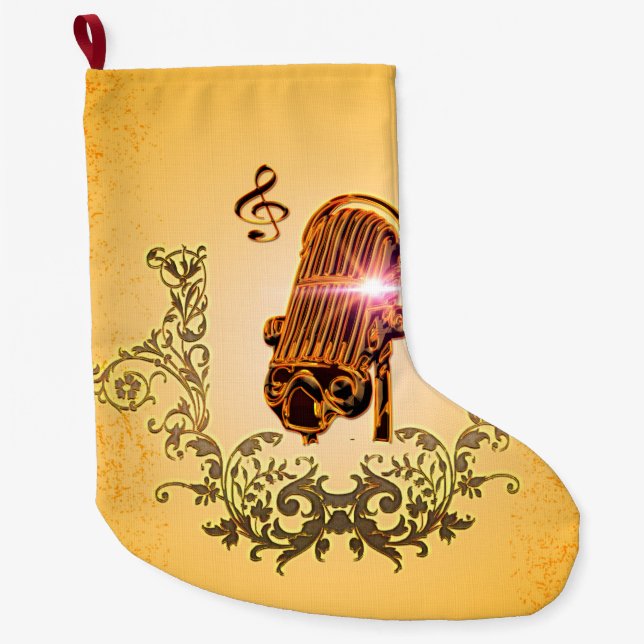 Awesome microphone and clef large christmas stocking (Front)