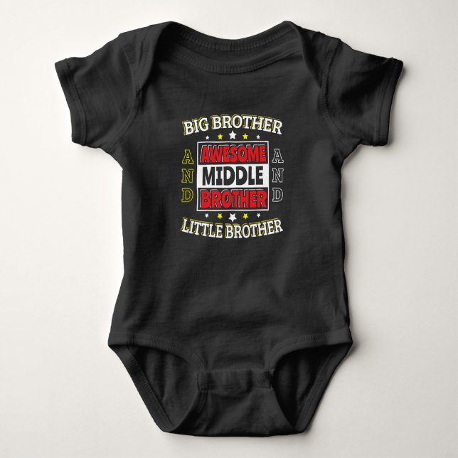 Awesome Middle Brother - is Big and Little  Baby Bodysuit (Front)