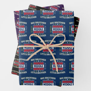 Awesome Middle Brother - is Big and Little Wrapping Paper Sheets