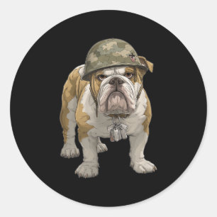 Awesome Military Bulldog Costume Classic Round Sticker