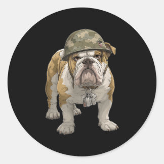 Awesome Military Bulldog Costume Classic Round Sticker