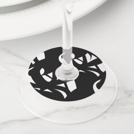 Awesome Modern Art Black and White Wine Glass Tag