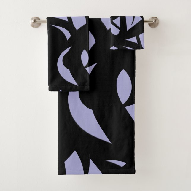 Awesome Modern Art Lavender / Black Bath Towel Set (Insitu)