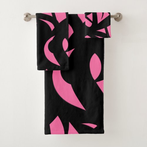 Awesome Modern Art Pink  Black Bath Towel Set