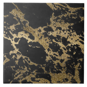 Black And Gold Decorative Ceramic Tiles Zazzle Awesome Modern Faux Gold Glitter Black Marble Ceramic Tile