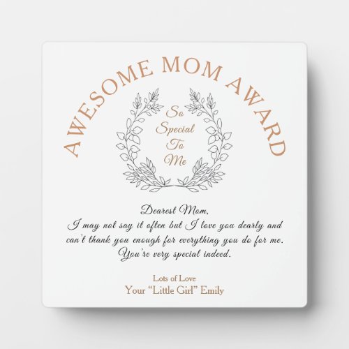 Awesome Mom Award Typography Your Message Gift Plaque