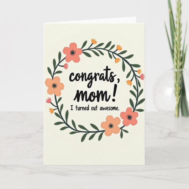 Awesome Mom Floral Wreath Card (Front)