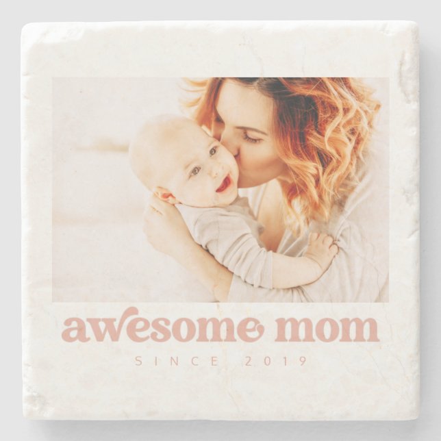 Awesome Mom Since 20XX Modern Mother's Day Stone Coaster (Front)