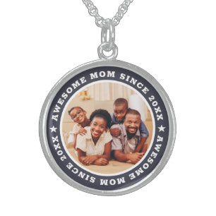 Awesome Mom Since 20XX Modern Simple Photo Sterling Silver Necklace