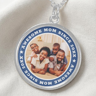 Awesome Mom Since 20XX Modern Simple Photo Sterling Silver Necklace
