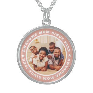 Awesome Mom Since 20XX Modern Simple Photo Sterling Silver Necklace