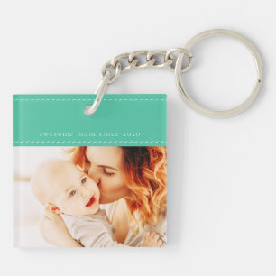 Awesome Mom Since 20XX Modern Simple Thread Photo Keychain
