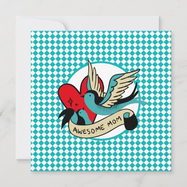 Awesome Mom Tattoo and Harlequin Mother's Day Card (Front)