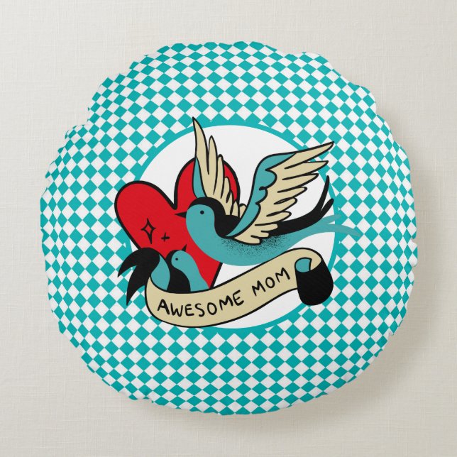Awesome Mom Tattoo and Harlequin  Round Pillow (Front)