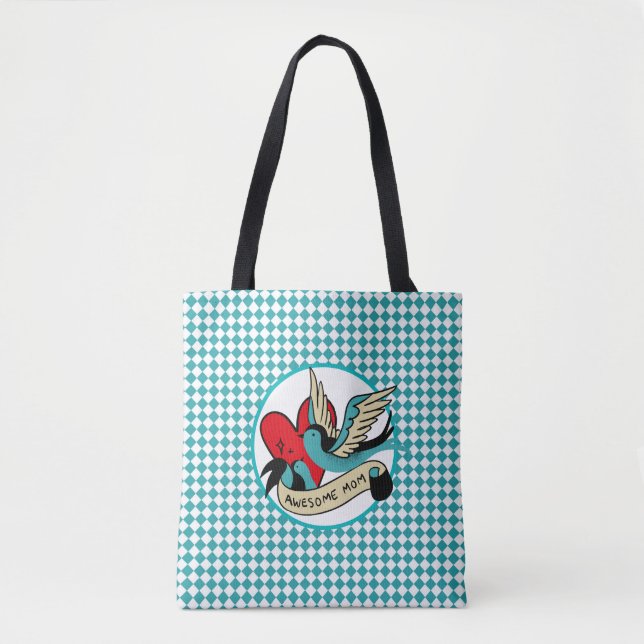 Awesome Mom Tattoo and Harlequin  Tote Bag (Front)