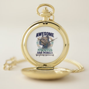 Awesome Moms Have Pitbulls Dog Bone Wreath Pocket Watch