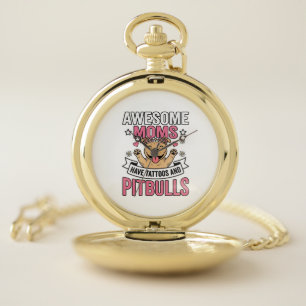 Awesome Moms Have Tattoos and Pitbulls Vintage Shi Pocket Watch