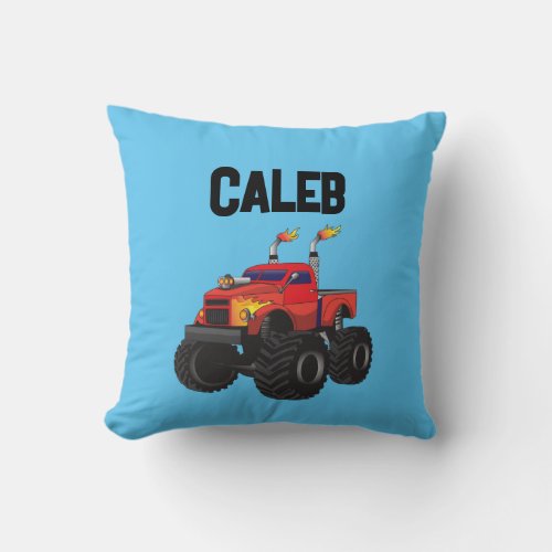 Awesome Monster Truck Blue Boys Throw Pillow