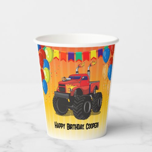 Awesome Monster Truck Childrens Birthday Party Paper Cups