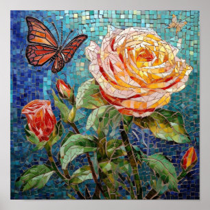 Awesome Mosaic Art Rose Flower Poster