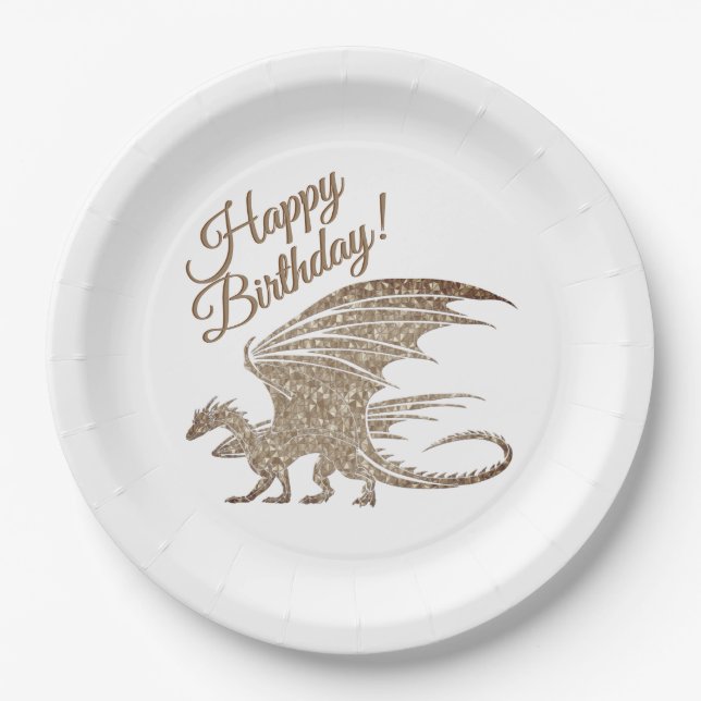 Awesome Mosaic Dragon Birthday Paper Plates (Front)