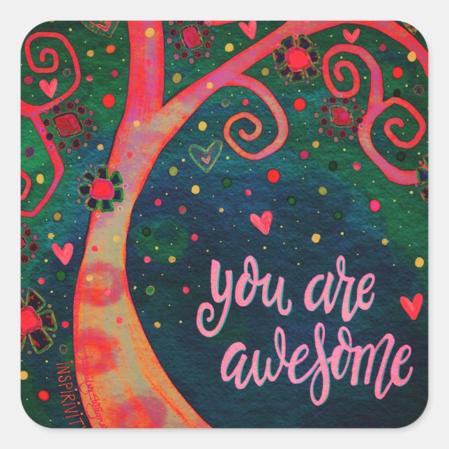 Awesome Motivational Tree Teacher Classroom  Square Sticker (Front)