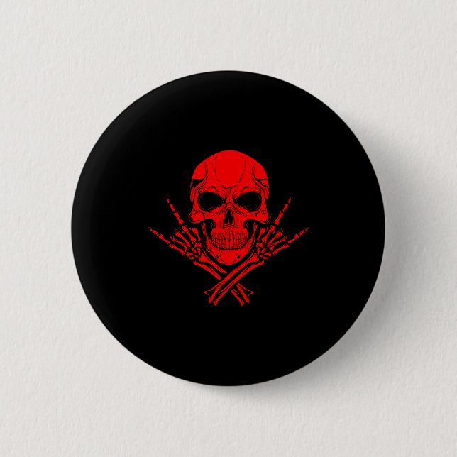 Awesome Music Skull Rocker Greeting Red Skull  Button (Front)
