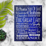 Awesome Names of God Jigsaw Puzzle<br><div class="desc">Awesome names of God design featuring: El Shaddai,  Son of God,  Wonderful Counselor,  Elohim,  Comforter,  The Great I Am,  Alpha and Omega,  Almighty,  Jehova,  Redeemer,  Master,  Paraclete,  Shepherd,  The Rock,  Lord,  Savior,  Messiah and Emmanuel in a beautifully typeset layout on a bold,  royal blue background.</div>