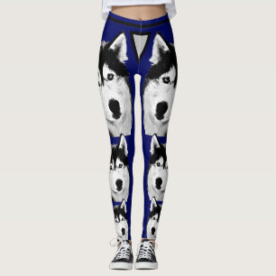 Awesome Navy Blue Siberian Husky Dog Leggings