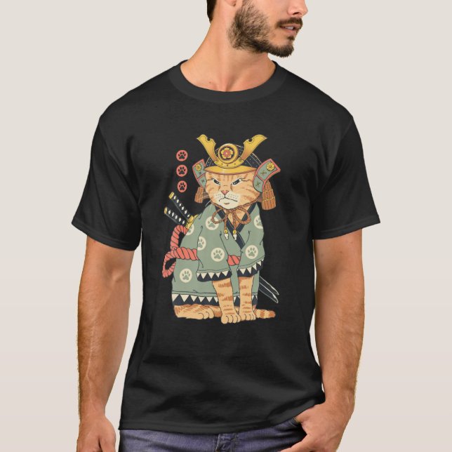 Awesome Neko Samurai Cat Japan T-Shirt (Front)