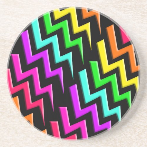 Awesome Neon Lightning Bolts Pattern Sandstone Coaster
