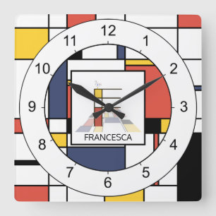 Awesome Neoplasticism Art Monogram. Letter F Square Wall Clock