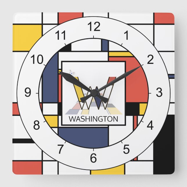 Awesome Neoplasticism Art Monogram. Letter W Square Wall Clock (Front)