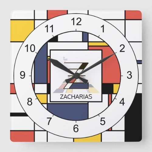 Awesome Neoplasticism Art Monogram Letter Z Square Wall Clock