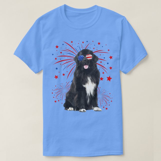 Awesome Newfoundland Dog American Flag 4th Of July T-Shirt (Design Front)