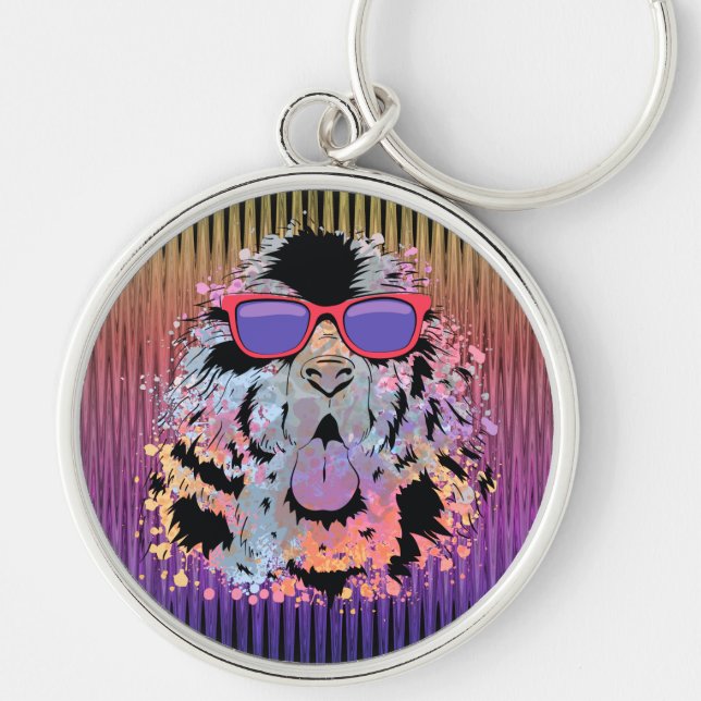 Awesome Newfoundland Dog Sunglasses Keychain (Front)
