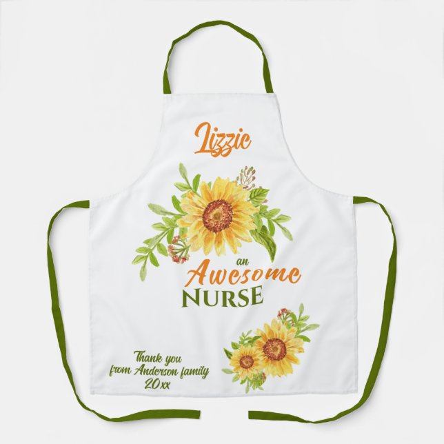 Awesome Nurse Floral Sunflower Apron (Front)