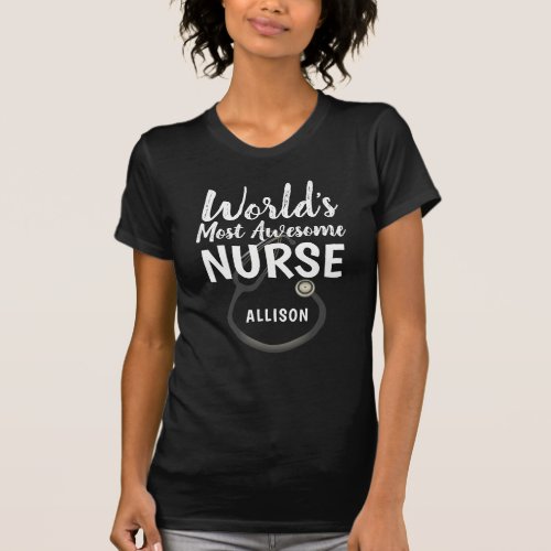 Awesome Nurse Stethoscope Typography Personalized  T_Shirt