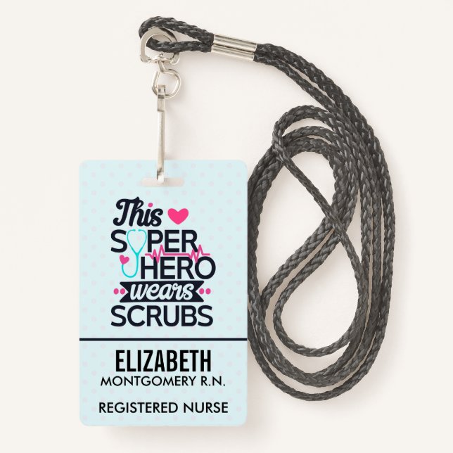 Awesome Nurse Superhero Saying Typography Badge (Front with Lanyard)