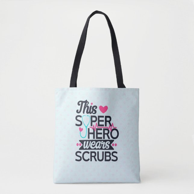 Awesome Nurse Superhero Saying Typography Tote Bag (Front)