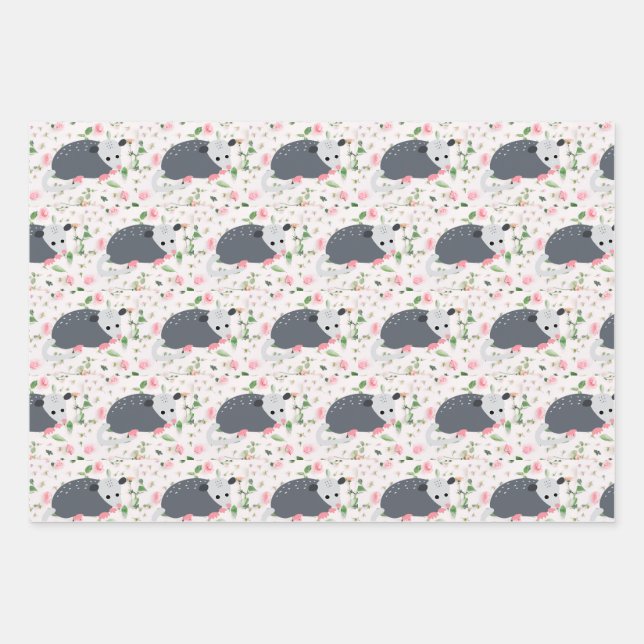 Awesome Oppossum Possum wrapping paper floral rose (Front)