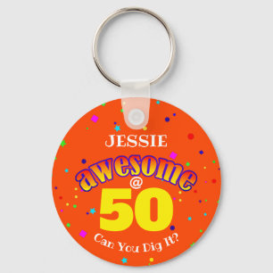 AWESOME Orange 50TH BIRTHDAY Keychain