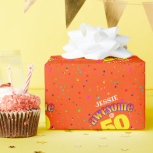 AWESOME Orange 50TH BIRTHDAY Wrapping Paper